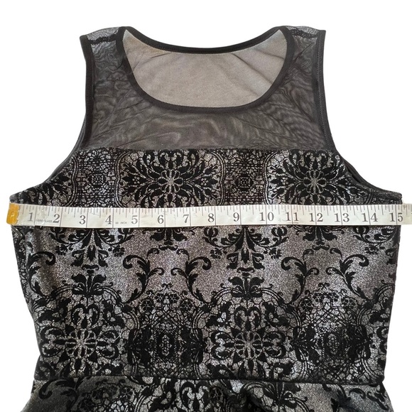 TRIXXI Dress Illusion Mesh Fit and Flare Velvet Flocked Goth Black Silver Small - Picture 12 of 16